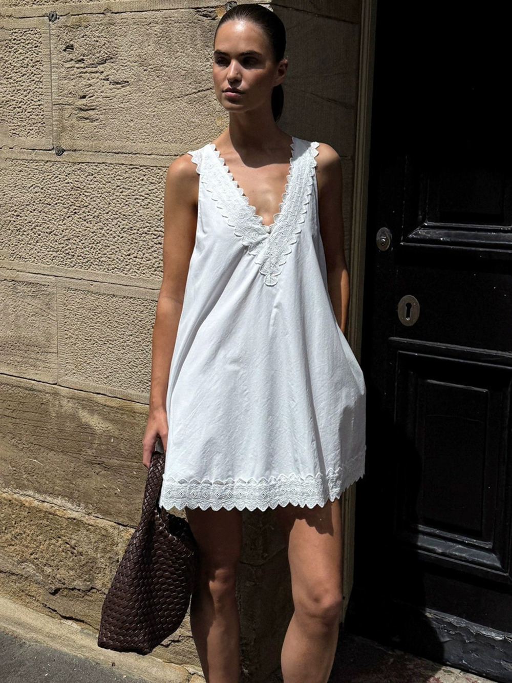 Zara Summer Pearl Bow Backless Slim Fit A-Line Dress Y2K Short Skirt